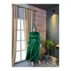 Women's Satin Hijab Evening Dress with Stone Buckle Waist and Flared Skirt