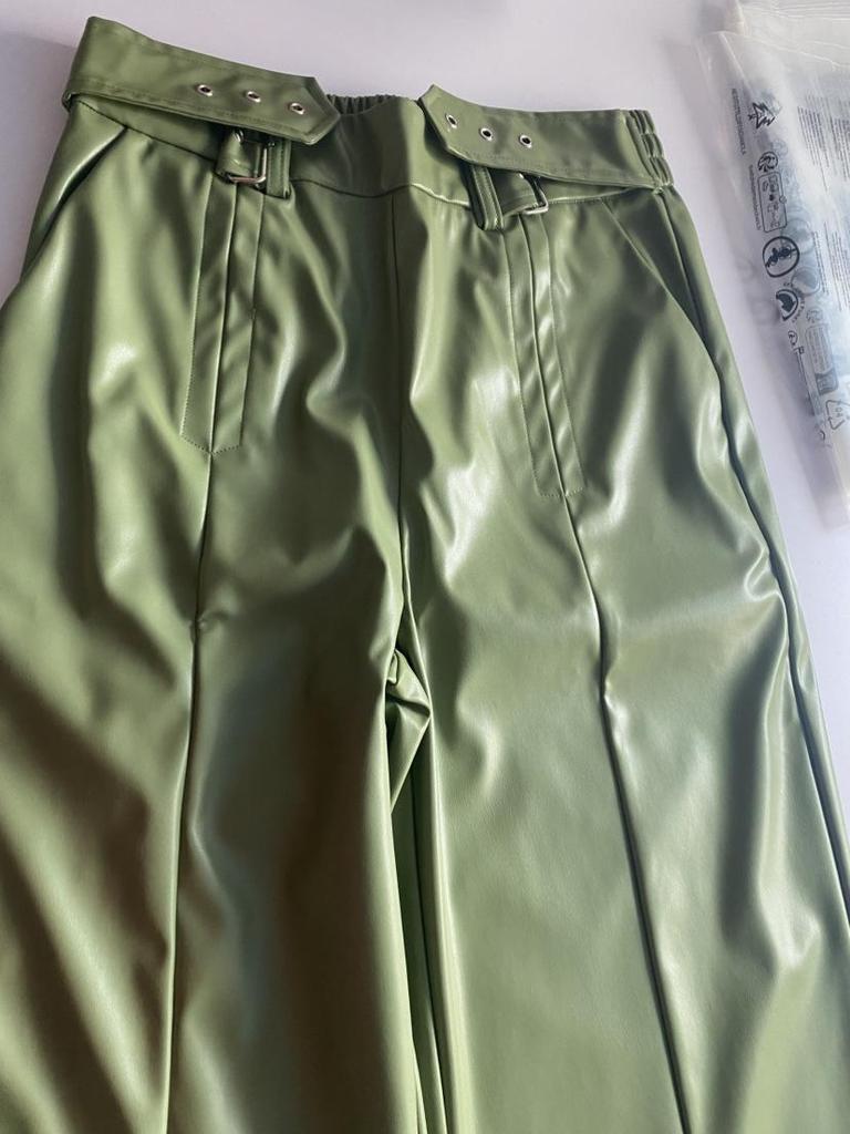 High Waist PU Leather Flare Pants with Waist-cinching & Pockets - 2025 Fashion