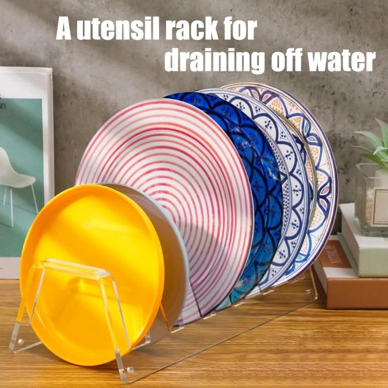 Elegant Dinnerware Display Stand Acrylic Plate Holder With 6 Slots Setting Plate Rack For Showcasing Dinnerware