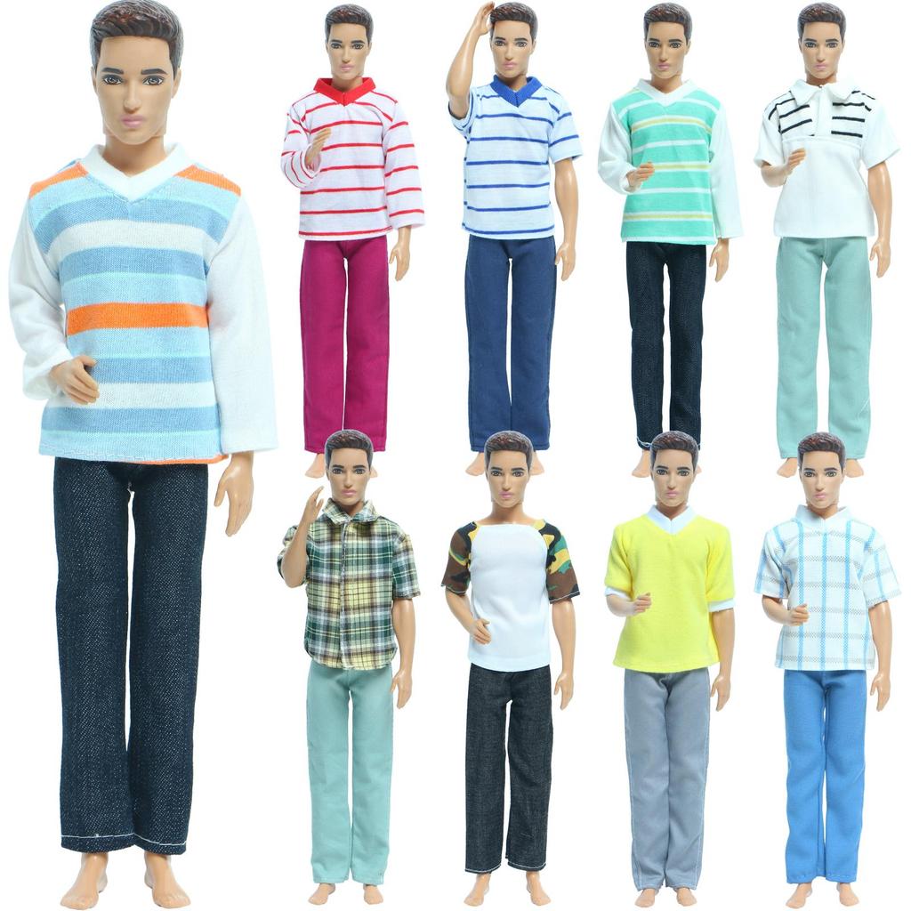 Random 5 Sets Boy Doll Outfits Striped Pants Trousers Blouses Handmade Daily Clothes for Barbie for Ken Dolls Toy
