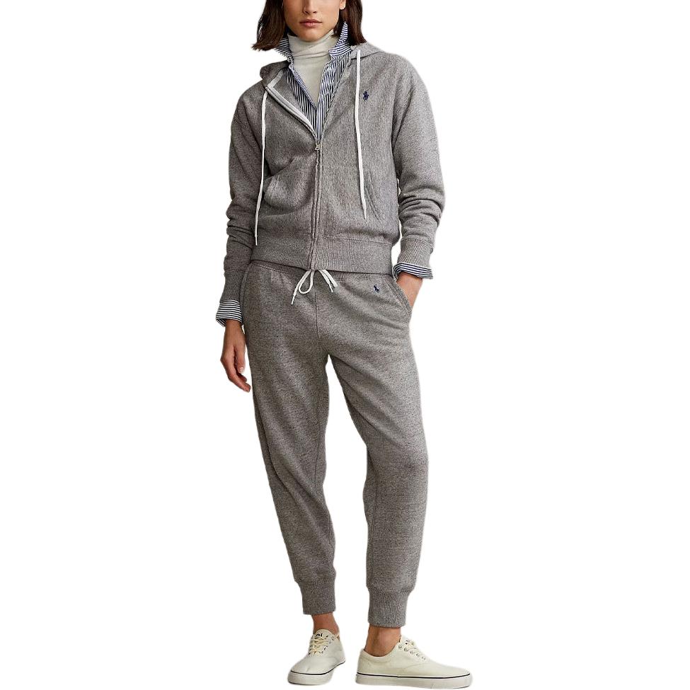 Polo Ralph Lauren Logo Embroidered Zipper Hoodie Loose Fit Long Sleeve Sweatshirt Women sweatshirt Gray WMPOKNINFB20705-020