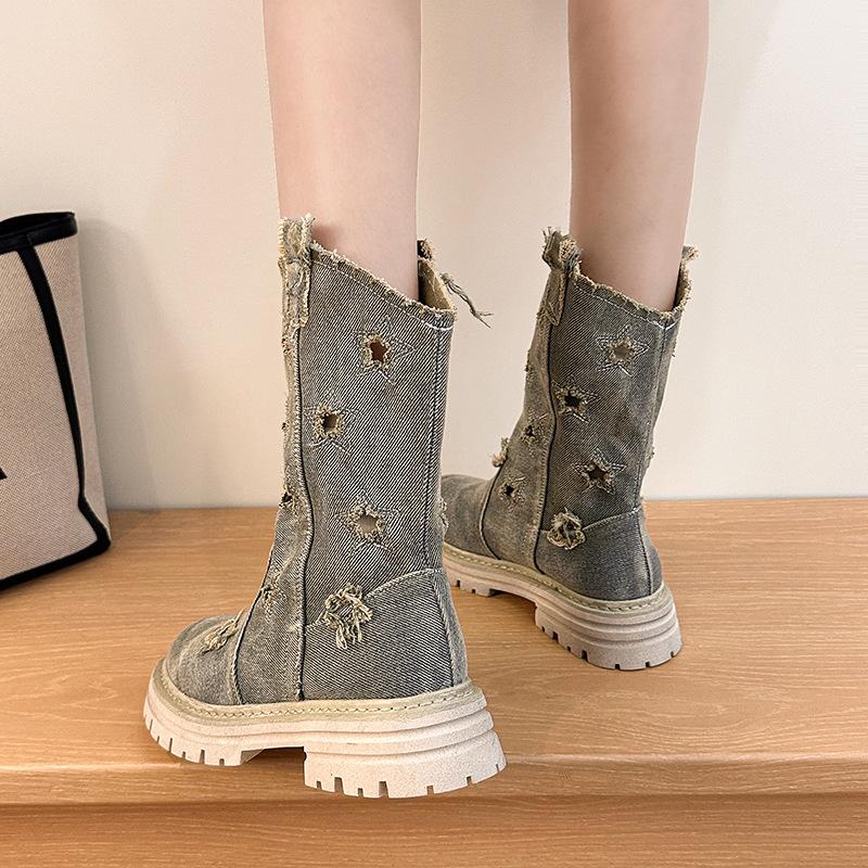 Hollow women's boots autumn cowboy boots new versatile platform Martin boots western mid-outdoor short tube fashion fashion cloth