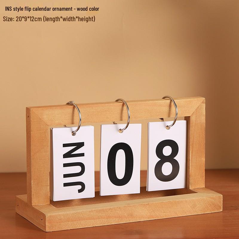 Rotating Wooden Perpetual Calendar Ornament for Desk and Home Decor