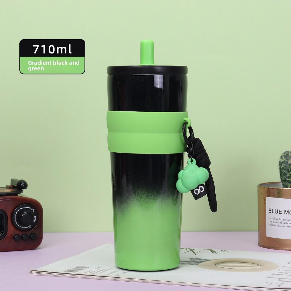 710ml Vacuum Insulated Coffee Cup With Straw And Portable Handle For Home And Commuting