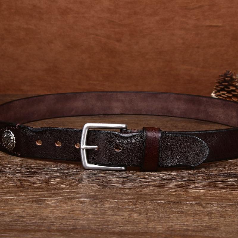 Belt Men's Real Cowhide Personalized Metal Retro Belt Pin Buckle First Layer Cowhide Casual Belt
