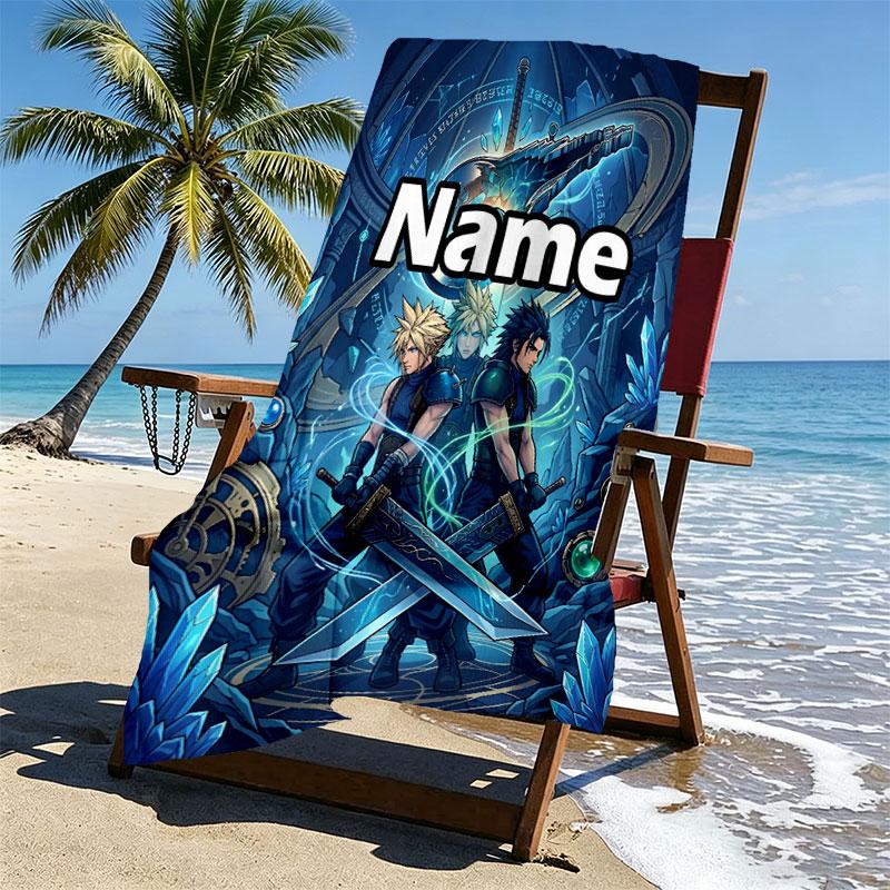 Custom Name Personalized Final Fantasy Print Beach Towel, for Trip Camping Beach Party Home Decor, Birthday Gift for Family & Friends