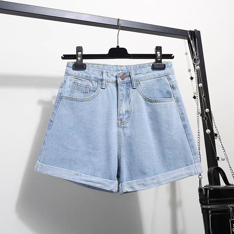 Summer 2026 Women s High-Waisted Denim Shorts - Loose, Slimming, Trendy Korean Style with Wide-Leg Rolled Hem. Small