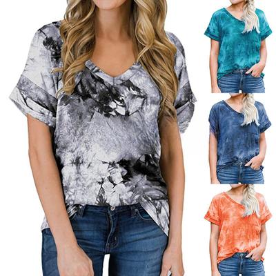 Camiseta de Bolsillo con Cuello en V para Primavera Verano con Borde Enrollado de Manga Corta para Mujer Top Holgado Camisetas para Mujer