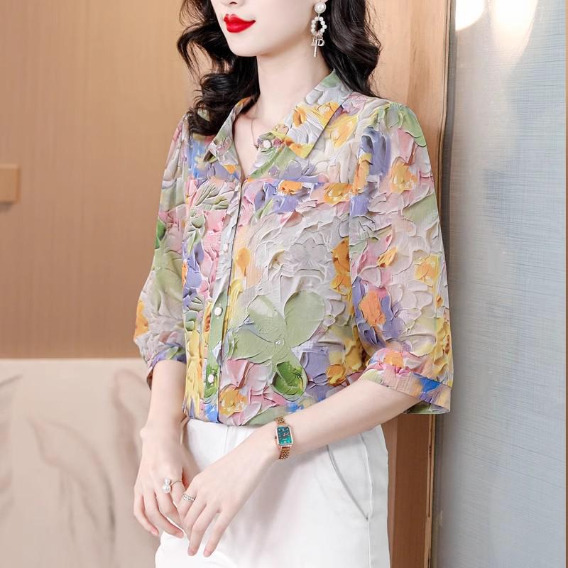Women's Loose Chiffon Mid-Sleeve Top: 2024 Summer Fashion - Versatile & Slim-Fit, Perfect for a Sophisticated Look
