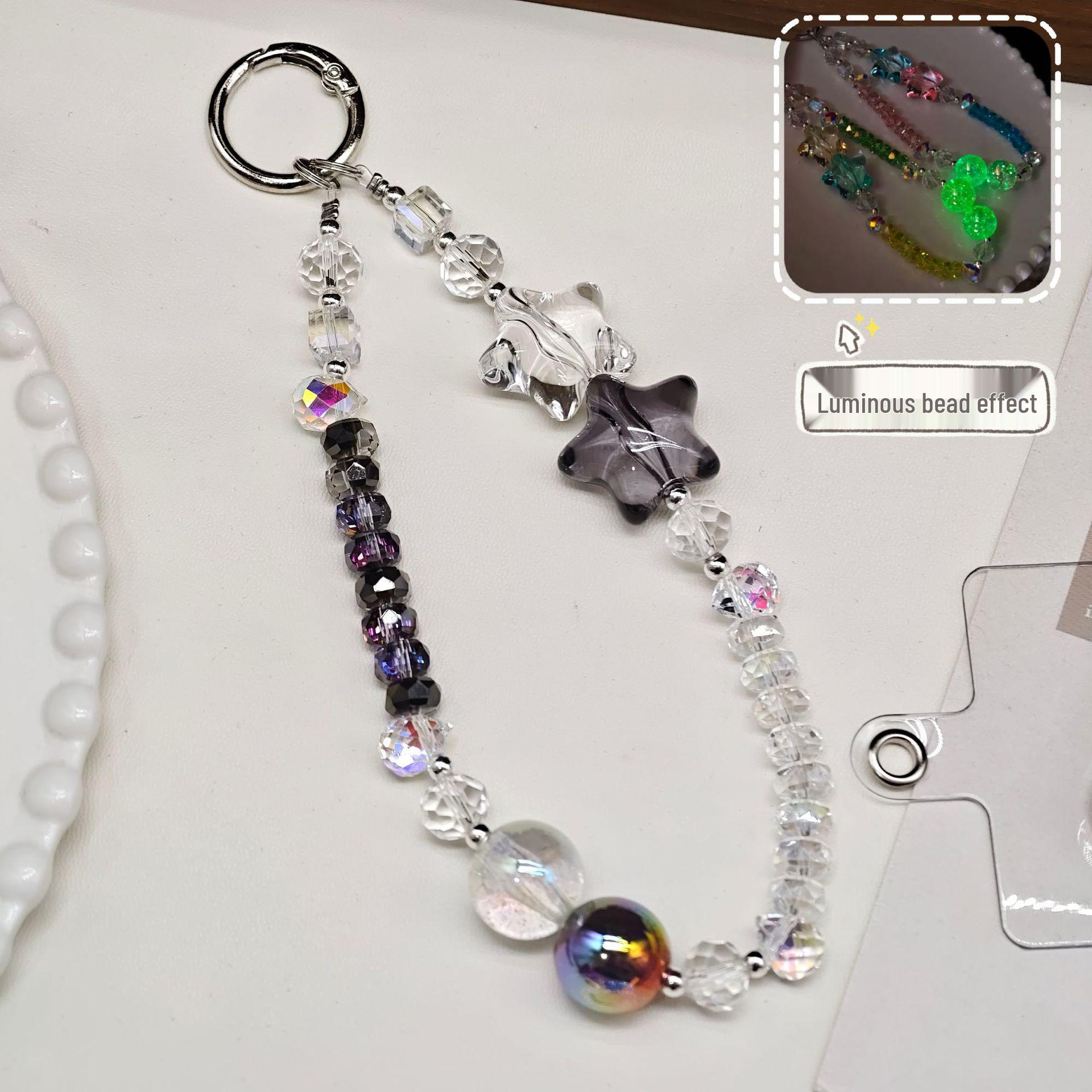 Elegant Beaded Phone Case Lanyard with Bow Pendant and Star Keychain