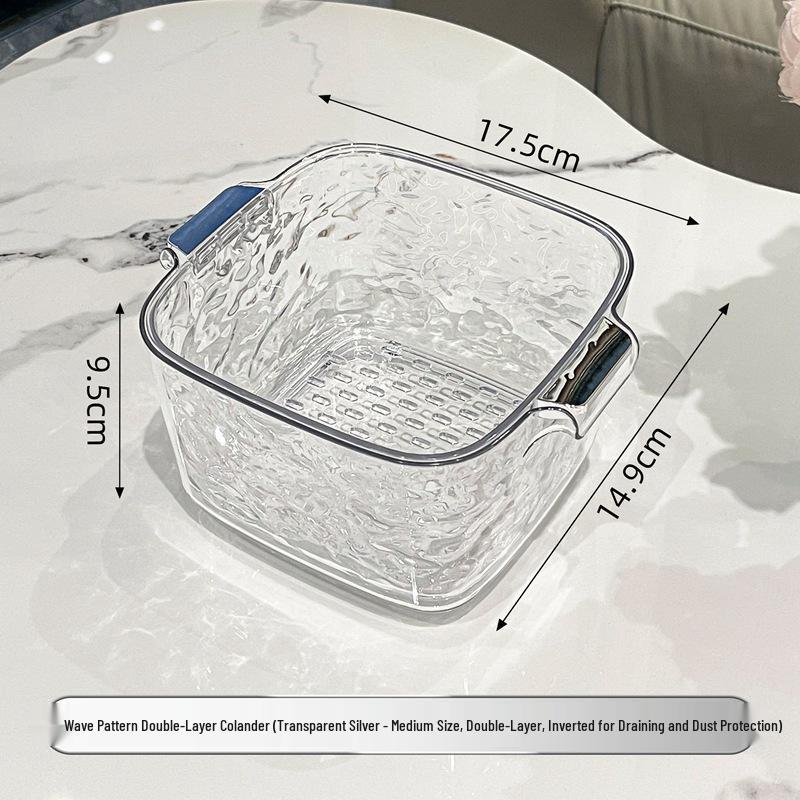 Dual-Layer Vegetable Washing Basin and Drain Basket - Plastic Fruit Colander for Kitchen