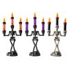 Skull Candelabra Halloween Decoration Skeleton Candlestick with Flameless Candle LED Light for Mantels Tabletop Porch