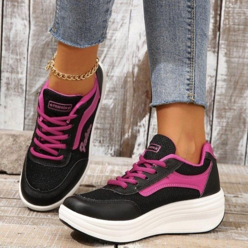 Women Fashion New Vulcanized Shoes Platform Solid Color Flat Ladies Shoes Casual Breathable Wedges Ladies Walking Sneakers