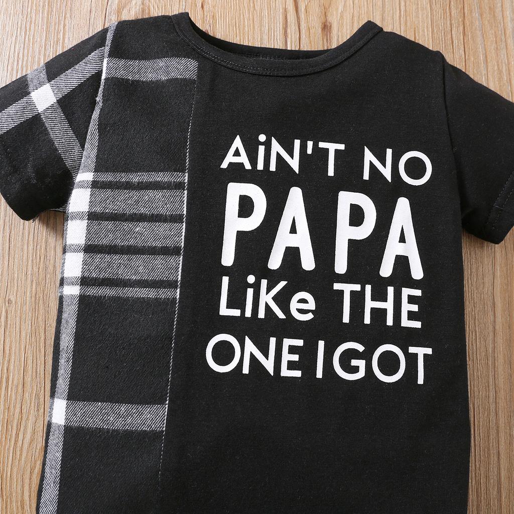 Boys Summer Outfit Letter Print Plaid Patch Round Neck T Shirt Shorts Two Piece Set Casual Style