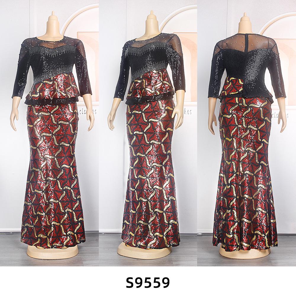 2023 Damen Afrikanisches Pailletten Abendpartykleid