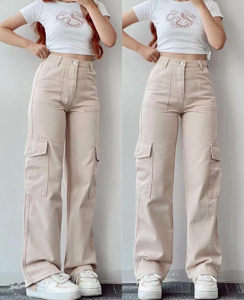 2023 European & American Versatile Mid-Waist Casual Workwear with 3D Pockets