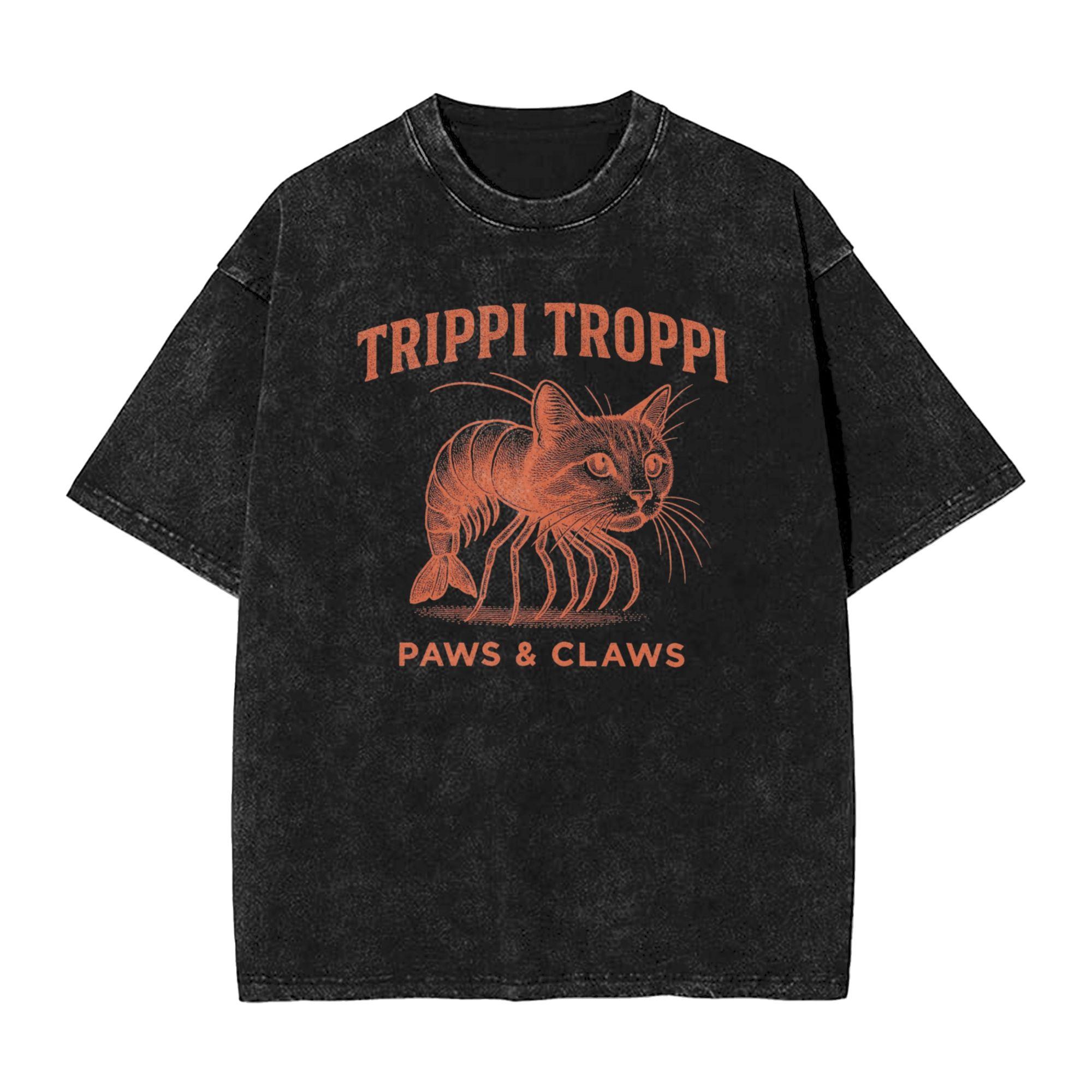Trippi Troppi Cat Shrimp Washed T Shirt Streetwear Hip Hop Novelty T-Shirt Tee Shirt Men Women Short Sleeve Harajuku S