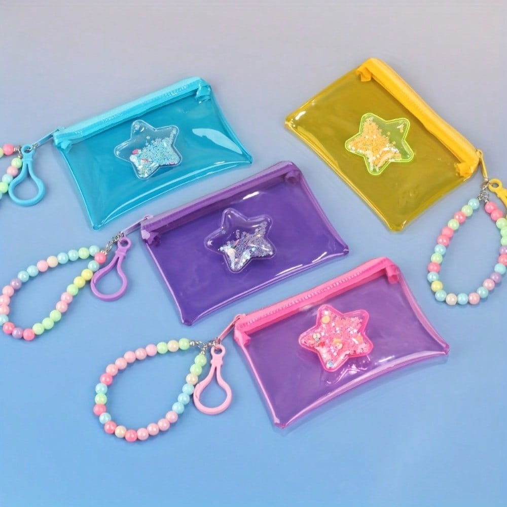Star Sand Colorful Transparent Coin Purse Card Holder Lipstick Pouch Earphone Bag Zipper Small Wallet Keychain
