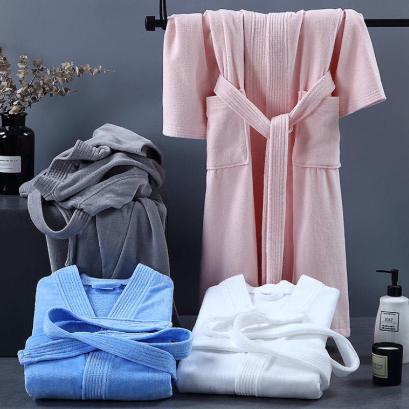 Unisex Long Pure Cotton Terry Bathrobe – Absorbent, Quick-Dry, Thickened for Men and Women.