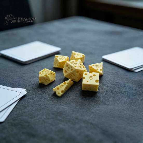 PLA Game Dice 7Pcs 3D Printed Cheese Set, D4/6/8/10/12/20 Multi-side Gaming Dice, Role Playing Polyhedral for Family Night Party Board Collection Set