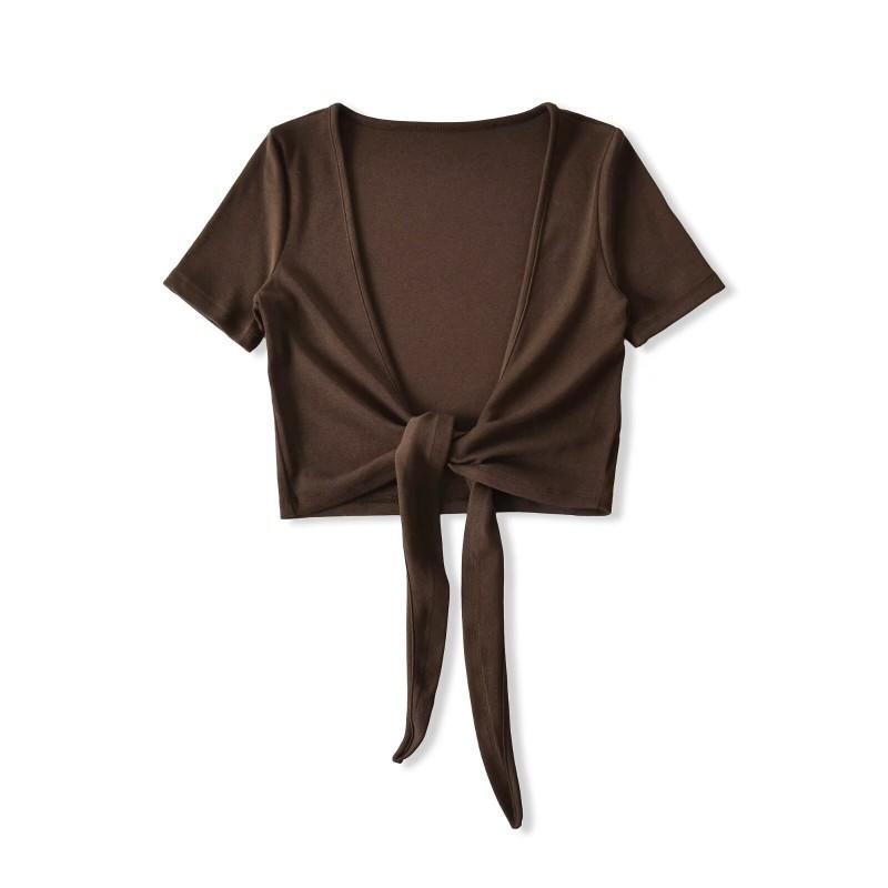 2026 V-Neck Tie Short Cardigan Womens Sleeve Knit Cover Up Slim Y2K Sun Protection Top