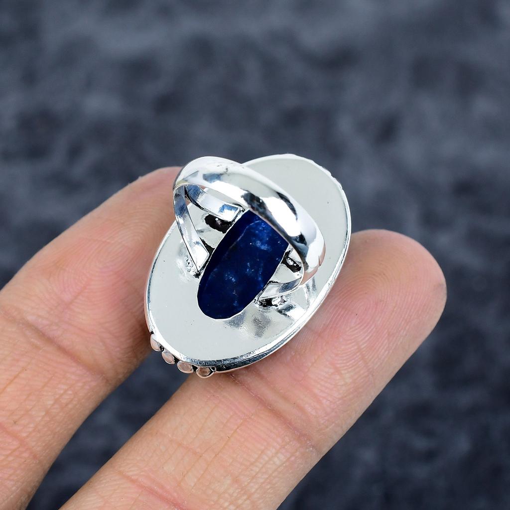 Blue Jade Gemstone Handmade 925 Sterling Silver Jewelry Ring Size 7.5 M-2797