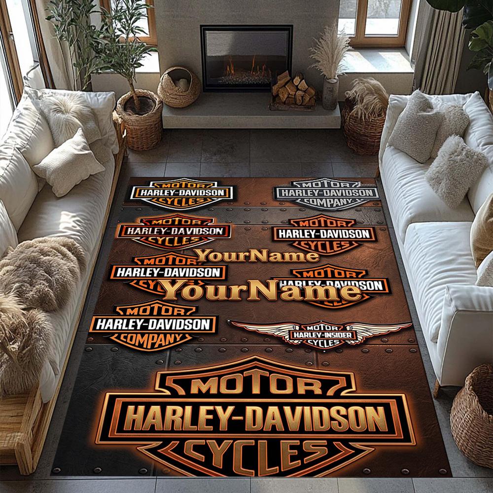 Harley-davidson Motorcycles Personalized Name Area Rug Perfect for Outdoor Bedrooms Foyer Living Rooms Anti-slip Rug Anime Office Decor