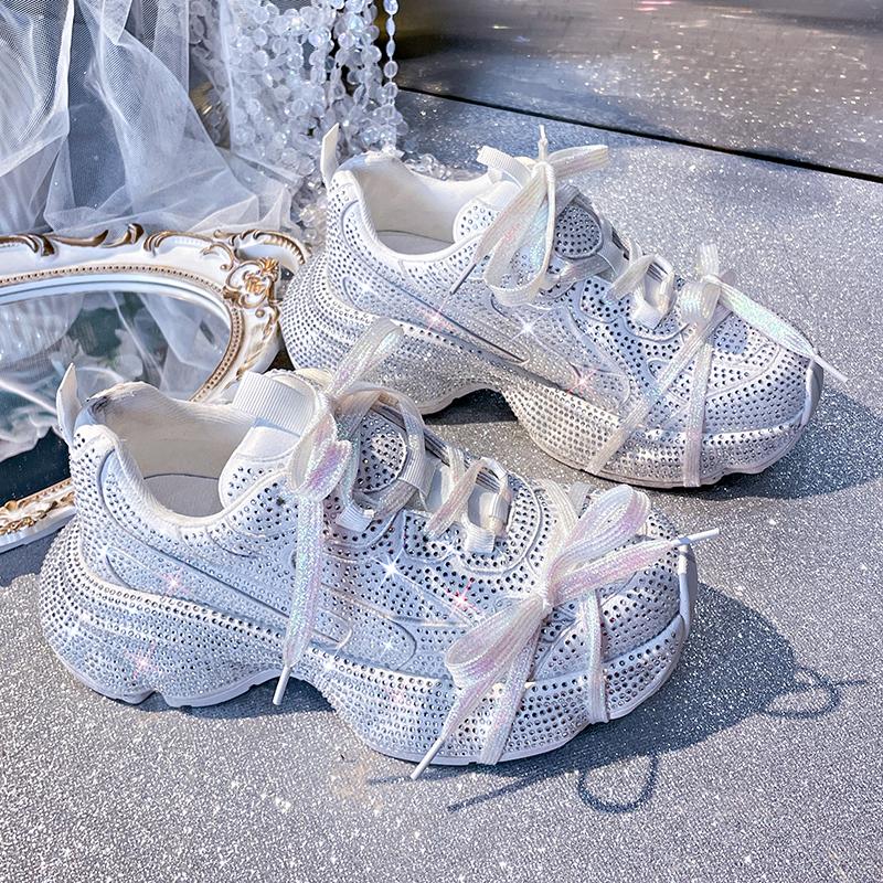 Women Luxury Platform Sneakers Bling Bling Casual Outdoor Shoes High Quality Running Tennis Sneakers Lace Up Fashion Sport Shoes