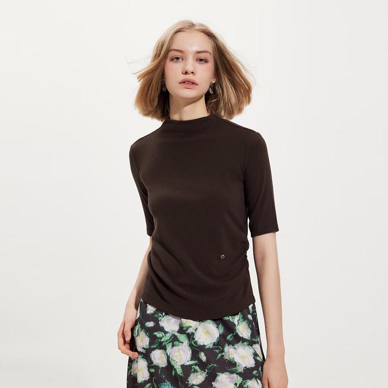 

Женский трикотажный топ с длинными рукавами и воротником-стойкой S