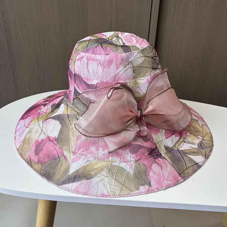 Summer printed big brim sunshade mother hat outdoor seaside beach sunscreen sun hat breathable thin bucket hat