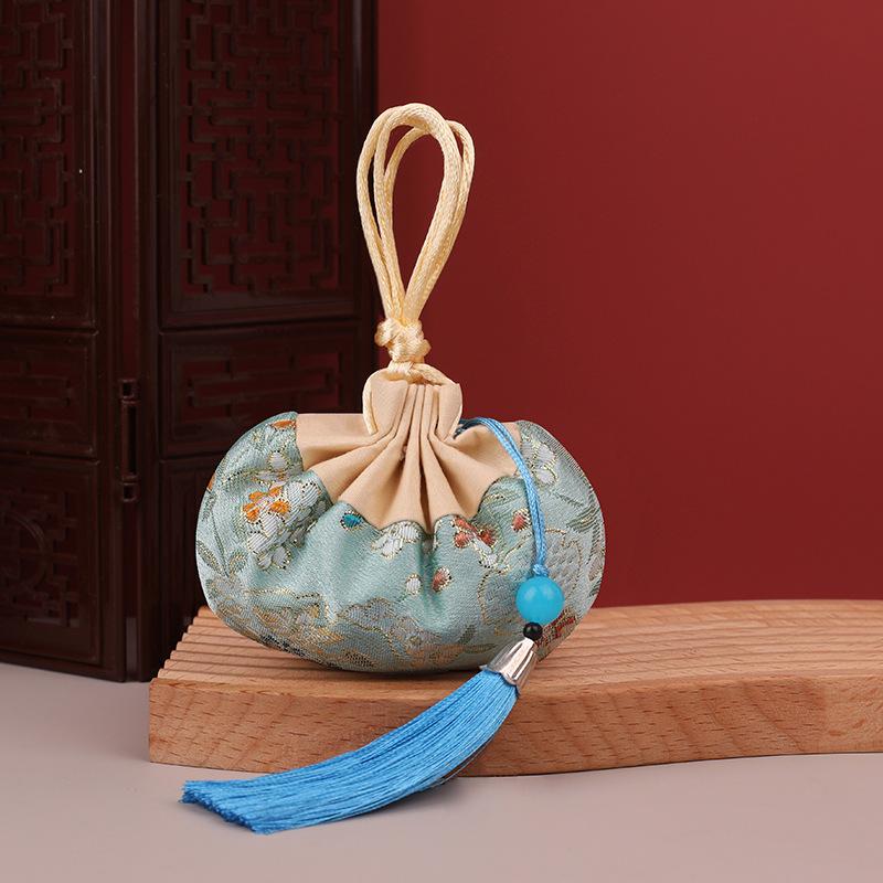 Vícebarevná střapcová květinová vzorovaná stahovací látková závěsná dekorace Čínský styl Úložná taška Prázdná sáčková peněženka