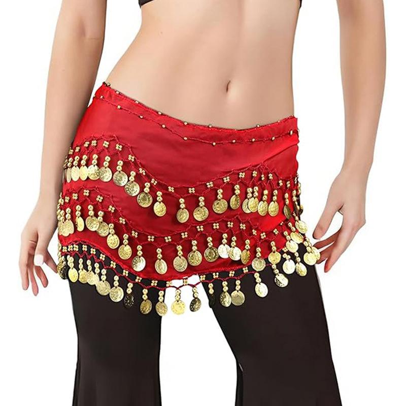 Belly Dance Waist Chain Costume Dance Hip Scarf With Golden Coin Decorative Waist Chain For Professional Dance Performances