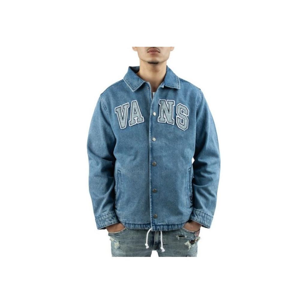 Vans Letter Print Single Button Denim Jacket Men jackets Washed-Blue VN0007WN7W6