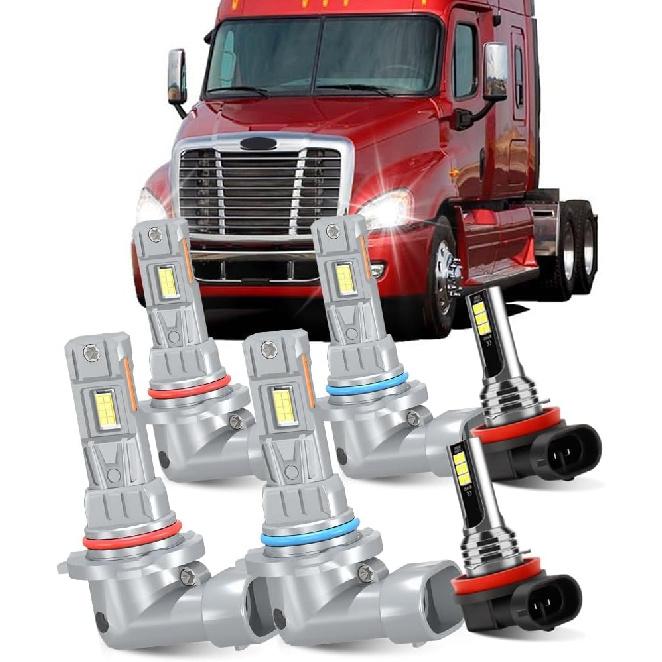 

Compatible For Freightliner Cascadia 2008-2017 Front Light Bulbs, H11 High Beam + H11 Low Beam + H11Fog Light Bulbs Combo,600% Brightness 6500K