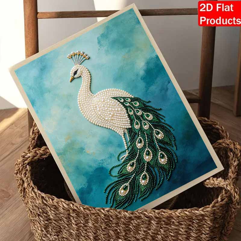 Elegant Peacock Pearl Kit 5D DIY Round Rhinestone Art for Adults Relaxing Handmade Wall Decor National Day Gift Frameless