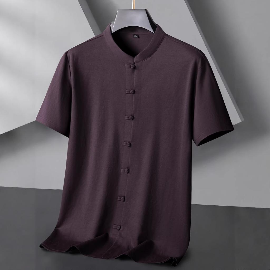 Fat brother, loose Chinese retro stand-up collar short-sleeved shirt, summer plus size men's Tang suit half-sleeved shirt