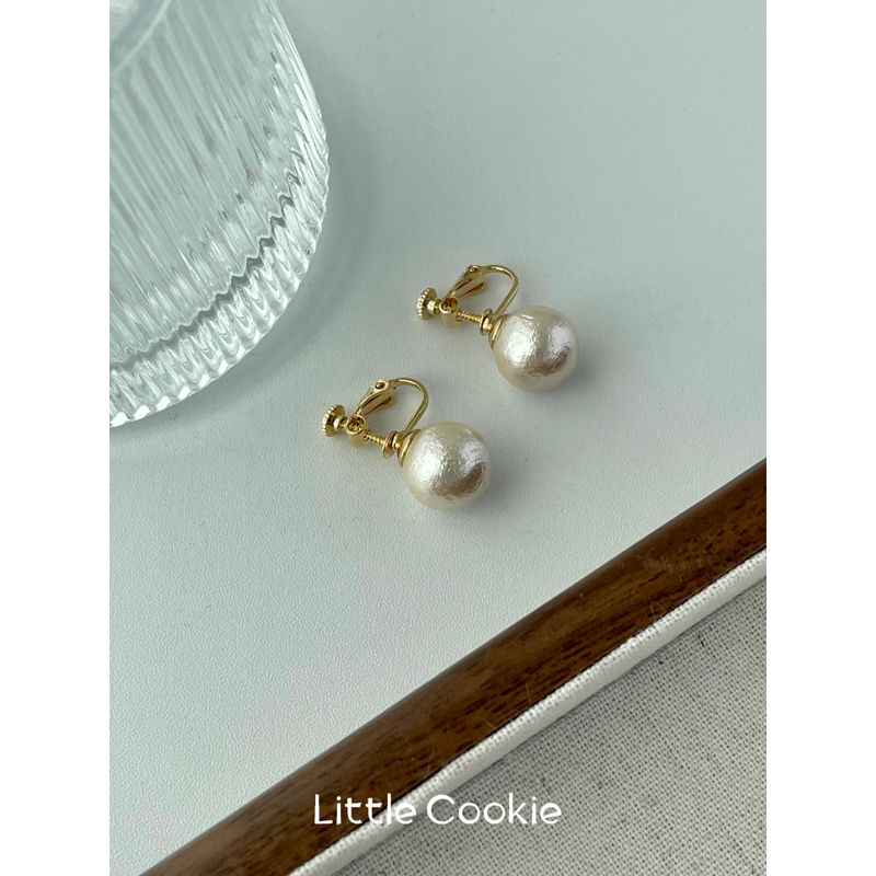 

Хлопок Женский Французский Стиль Ретро Без Прокола Осень и Зима Крупный Жемчуг Small size 12mm Spiral Ear Clip Version Pair