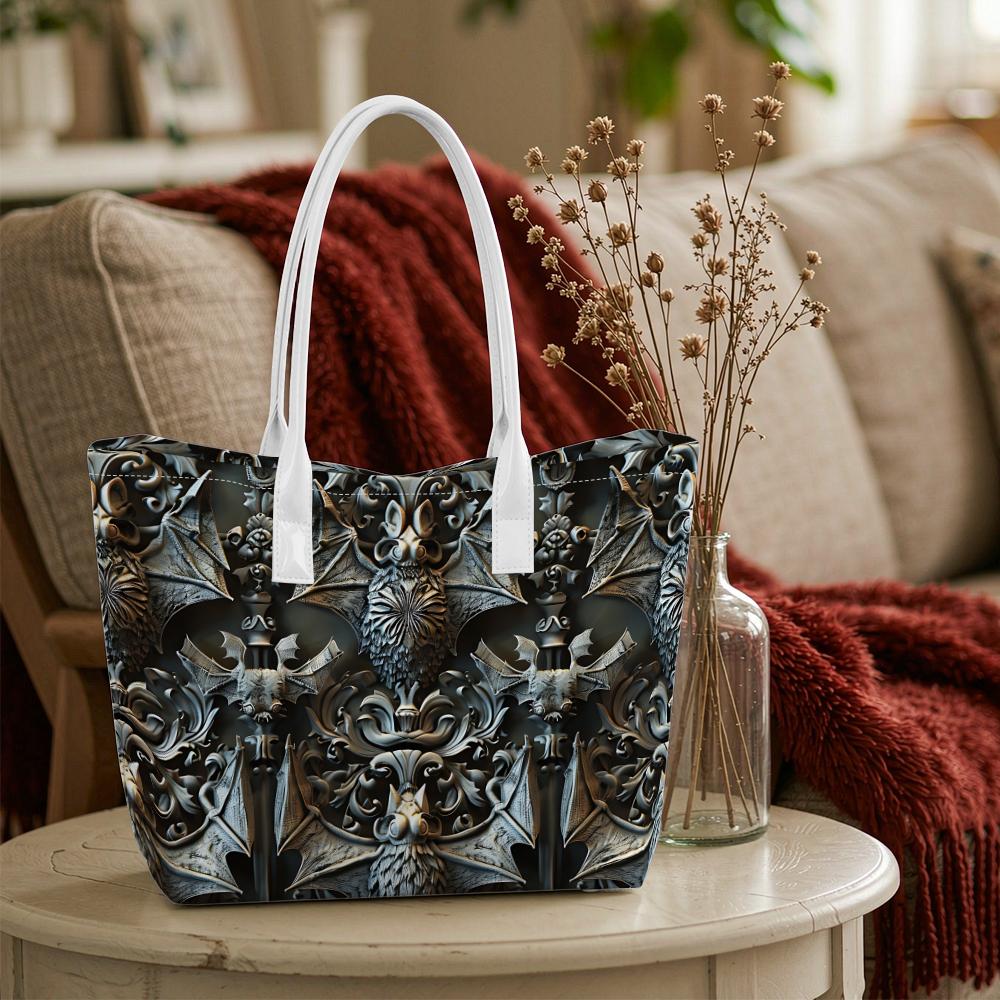 Gothic Bat Pattern Tote Bag Daily Use Shoulder Handbag