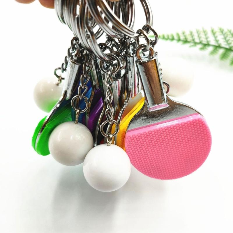 Playing Table Tennis Metal Key Rings Hanging Decorations for Key Backpacks Pingpong Keychain Keyrings Pingpong Key Chain