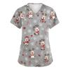 Women's V-Neck Print Scrub Top with Pockets and Side Slits, Short Sleeve Caregiver Uniform Shirt