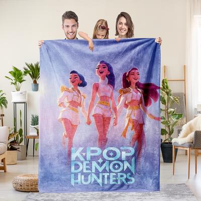 1 Stück K-Pop Dämonenjäger Print Flanelldecke mehrere Größen weich und bequem für Mittagspause und Freizeit. Waschmaschinenfest