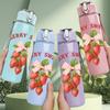 1PC Berry Sweet Strawberry Print 750ml Color Plastic Sports Water Bottle Leakproof Flip Straw Lid Suitable for Sports Office Home Use