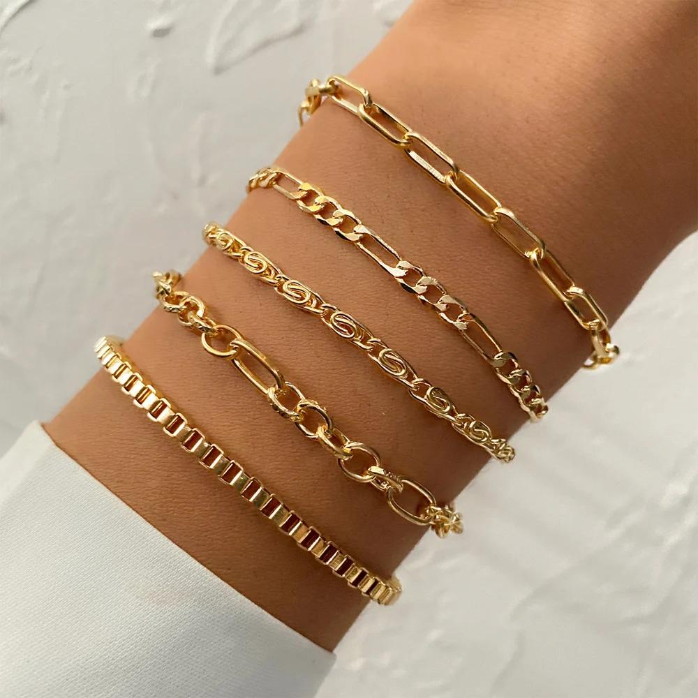 3PCS Fashion Thick Chain Link Bracelets for Women Vintage Snake Chain Gold Color Silver Color Bangles Bracelets Set Punk Jewelry