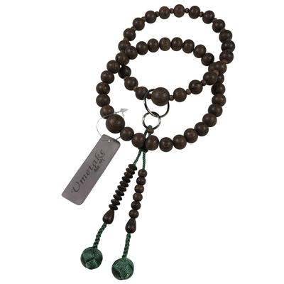 Umetake Men's 9-inch Jodo Buddhist Prayer Beads, Ironwood, Green, Odamaki Bonten Design