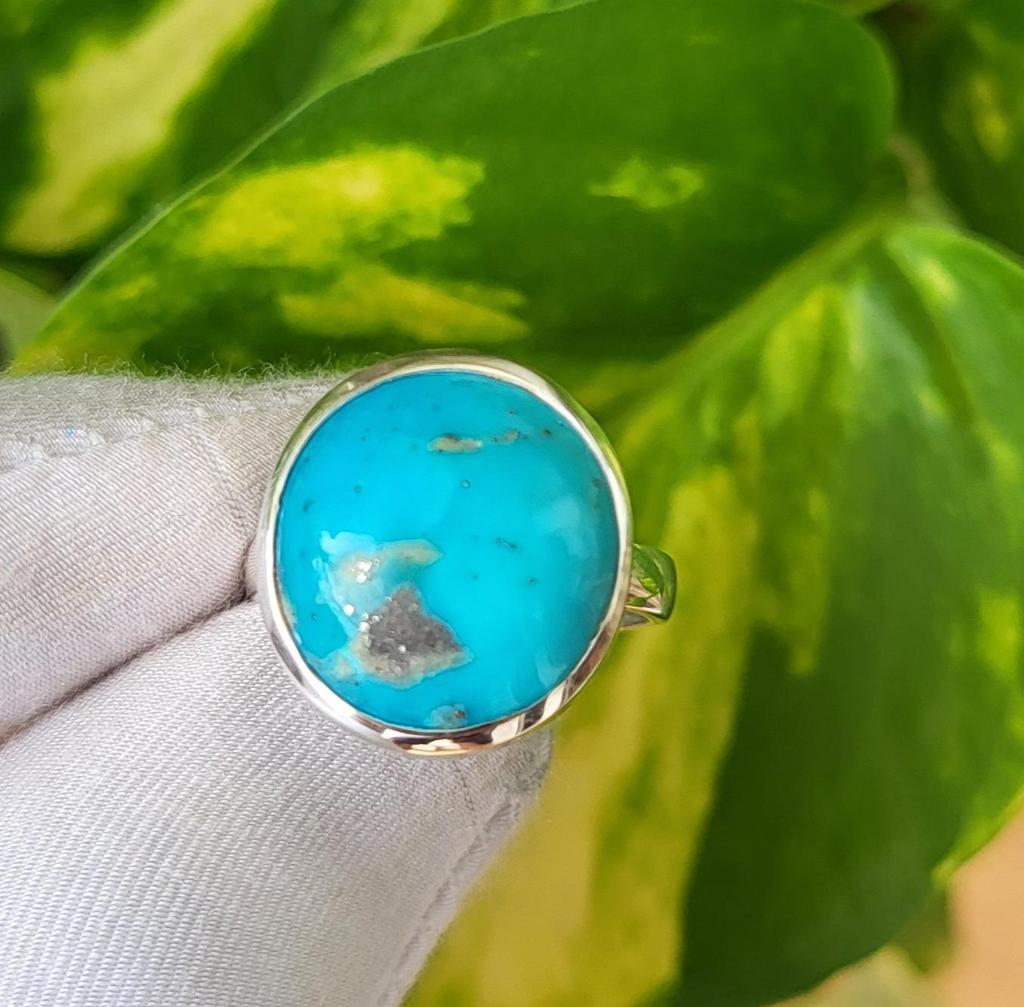 Natürlicher Blauer Türkis Edelstein 925 Sterlingsilber Ring Gr. 7.75 US, Geschenkring