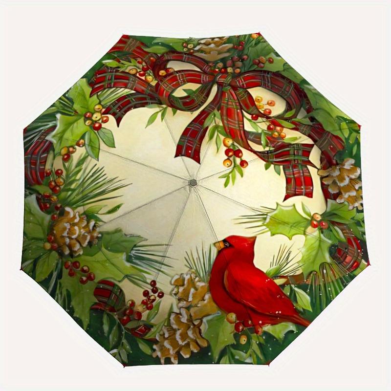 

1pc Christmas Wreath Automatic Folding Umbrella - 8-Rib Iron Frame, Portable Sunshade with Plastic Handle yy250731272
