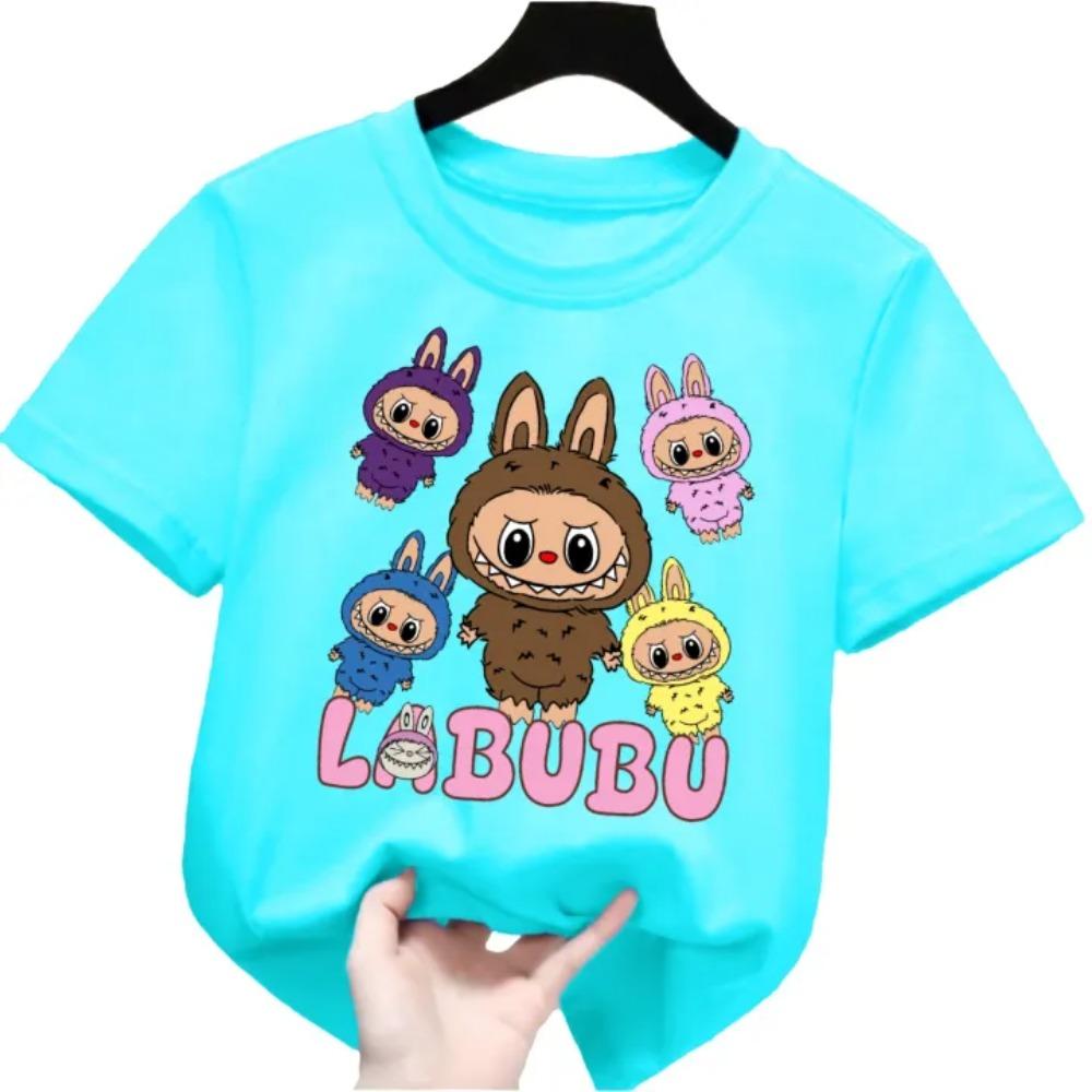 2025 New Labubu Printed Children's T-shirt LABUBU Pattern Girls Round Neck Short Sleeve Fashion Versatile Clothing