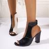 Summer new hollow sandals high heels thick heel sandals fish mouth Roman shoes large size