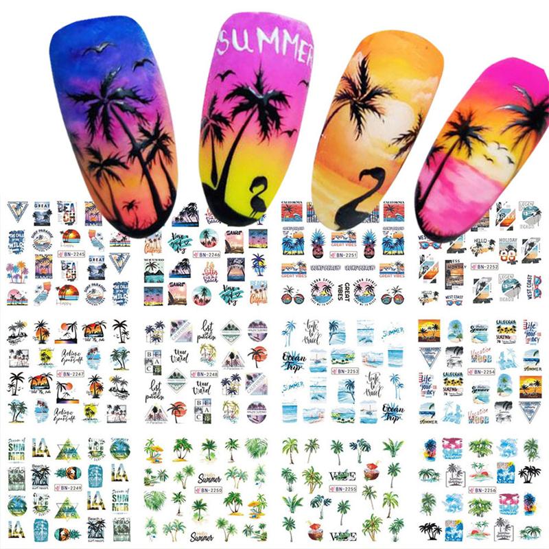 Summer 3D Nail Art Decal Coconut Tree Sunset Pattern Fashion Nail Art Decor Stickers