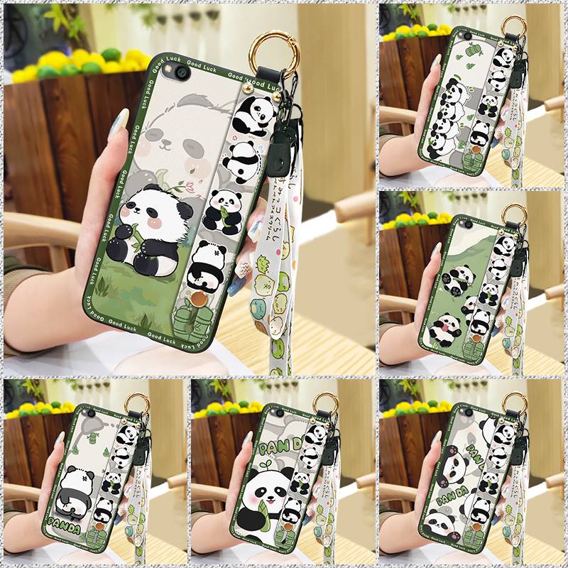 Durable Panda Phone Case For Xiaomi Redmi GO Anti-dust Cute Anti-knock Protective Lanyard Wristband Cartoon Phone Holder